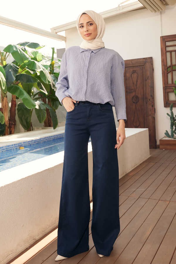Neways 1067-DENIM Bol Paça Pantolon Lacivert görsel 5