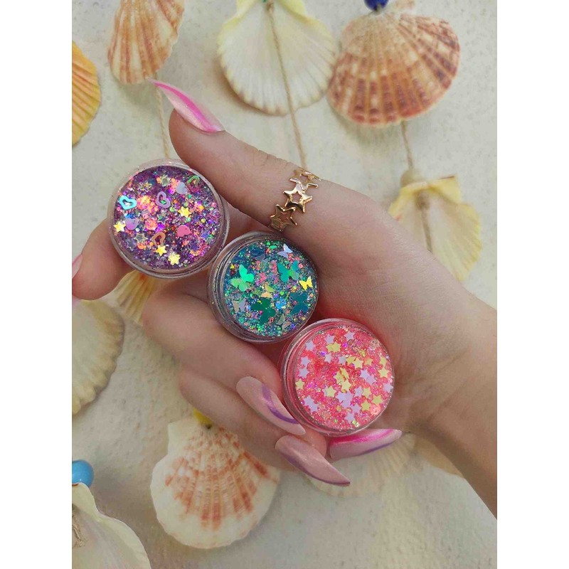 Hb Tasarım Glitter Simli Far Jel Yüz ve Vücut Simi 3lü Set