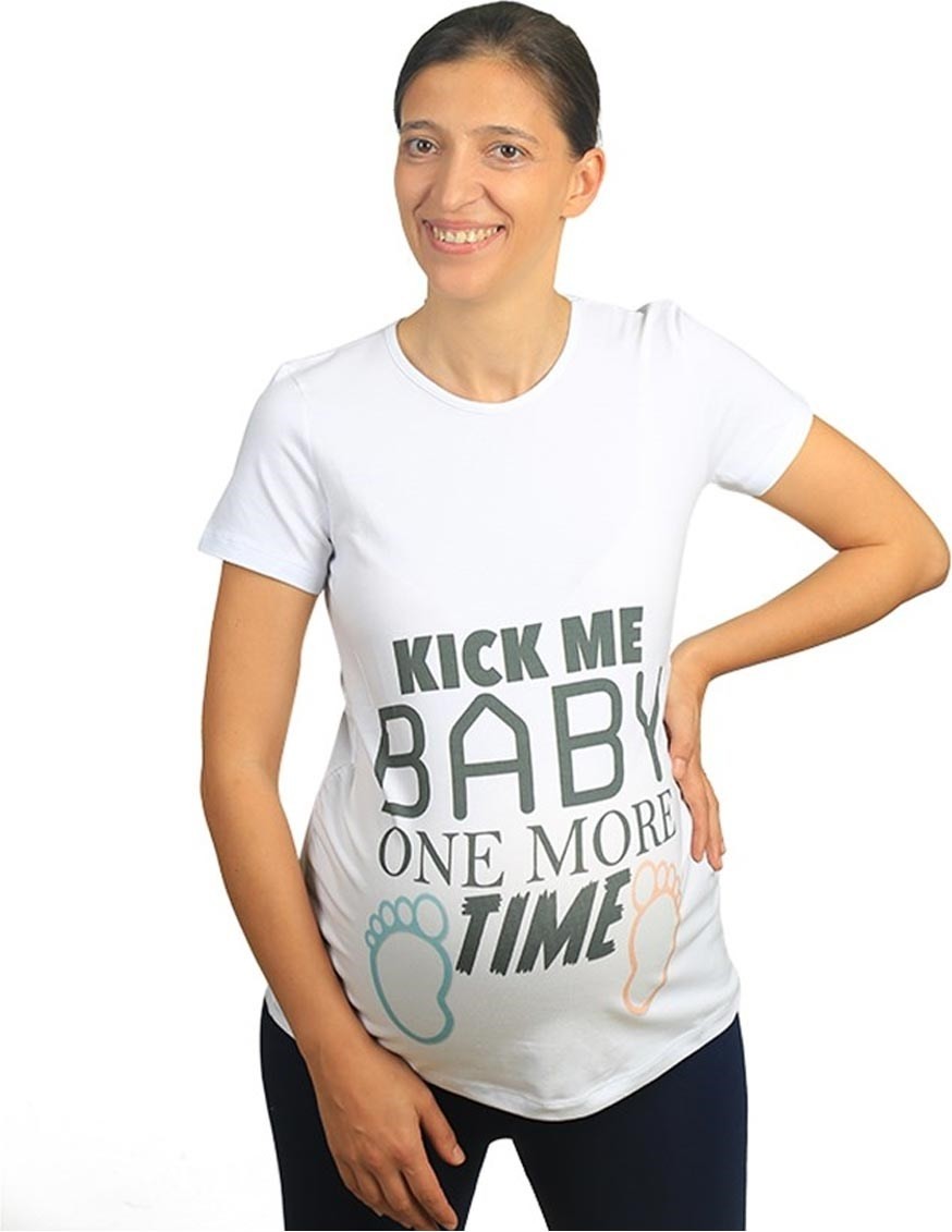 Mummy's Baby Hamile Tişört Kick Me Baby Beyaz görsel 3