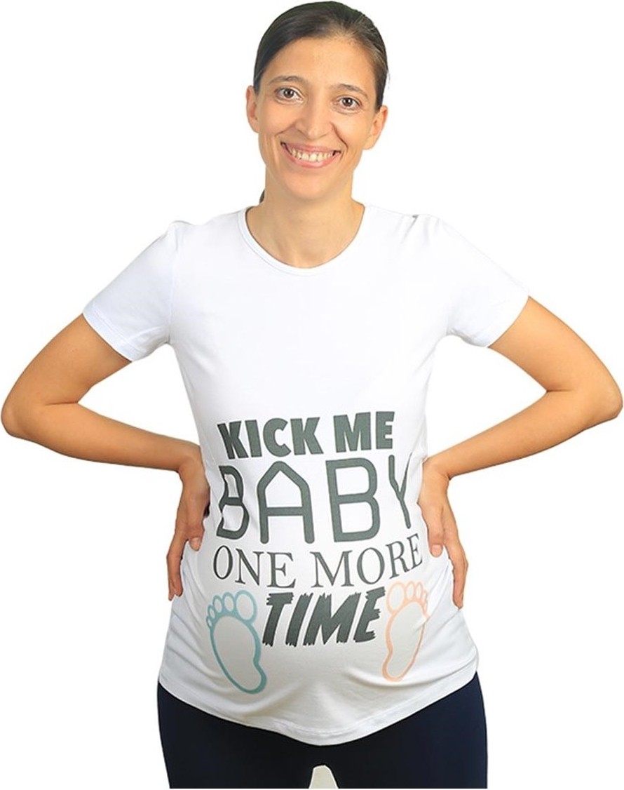 Mummy's Baby Hamile Tişört Kick Me Baby Beyaz