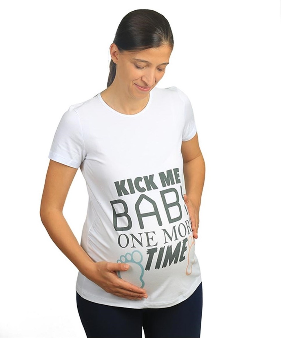 Mummy's Baby Hamile Tişört Kick Me Baby Beyaz görsel 2