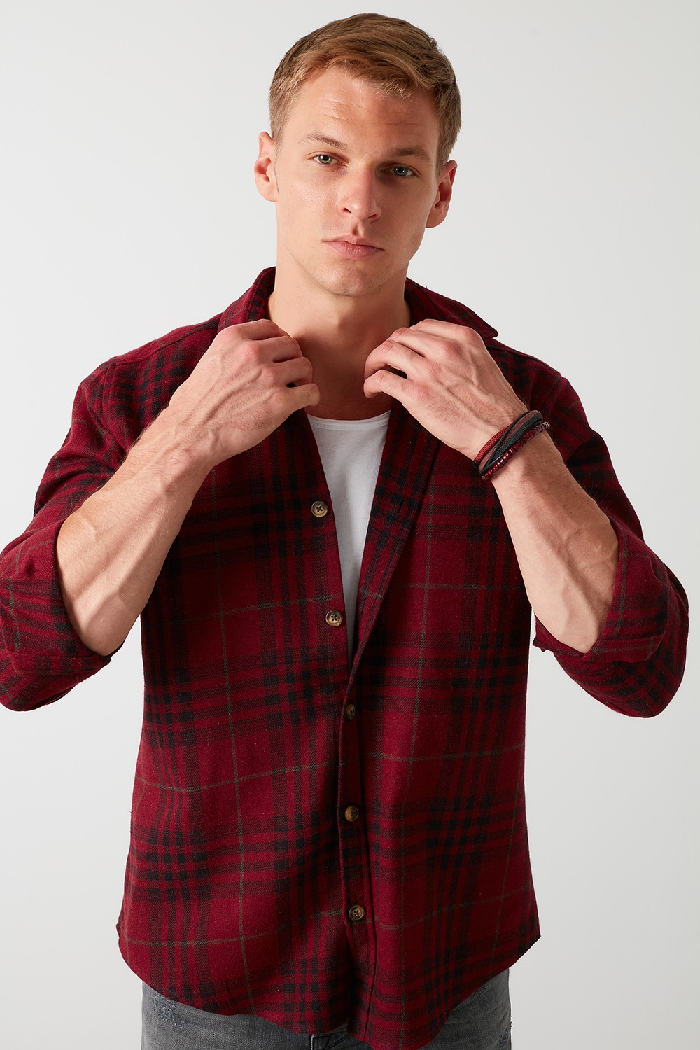 Buratti Ekoseli Uzun Kollu Slim Fit Kışlık Gömlek Erkek Gömlek CF21W112844 görsel 8