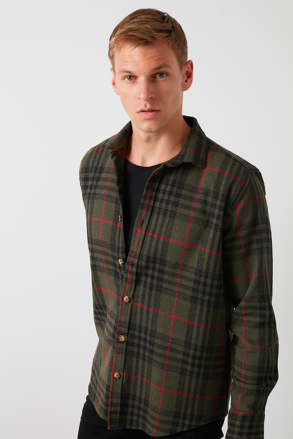 Buratti Ekoseli Uzun Kollu Slim Fit Kışlık Gömlek Erkek Gömlek CF21W112844 görsel 3