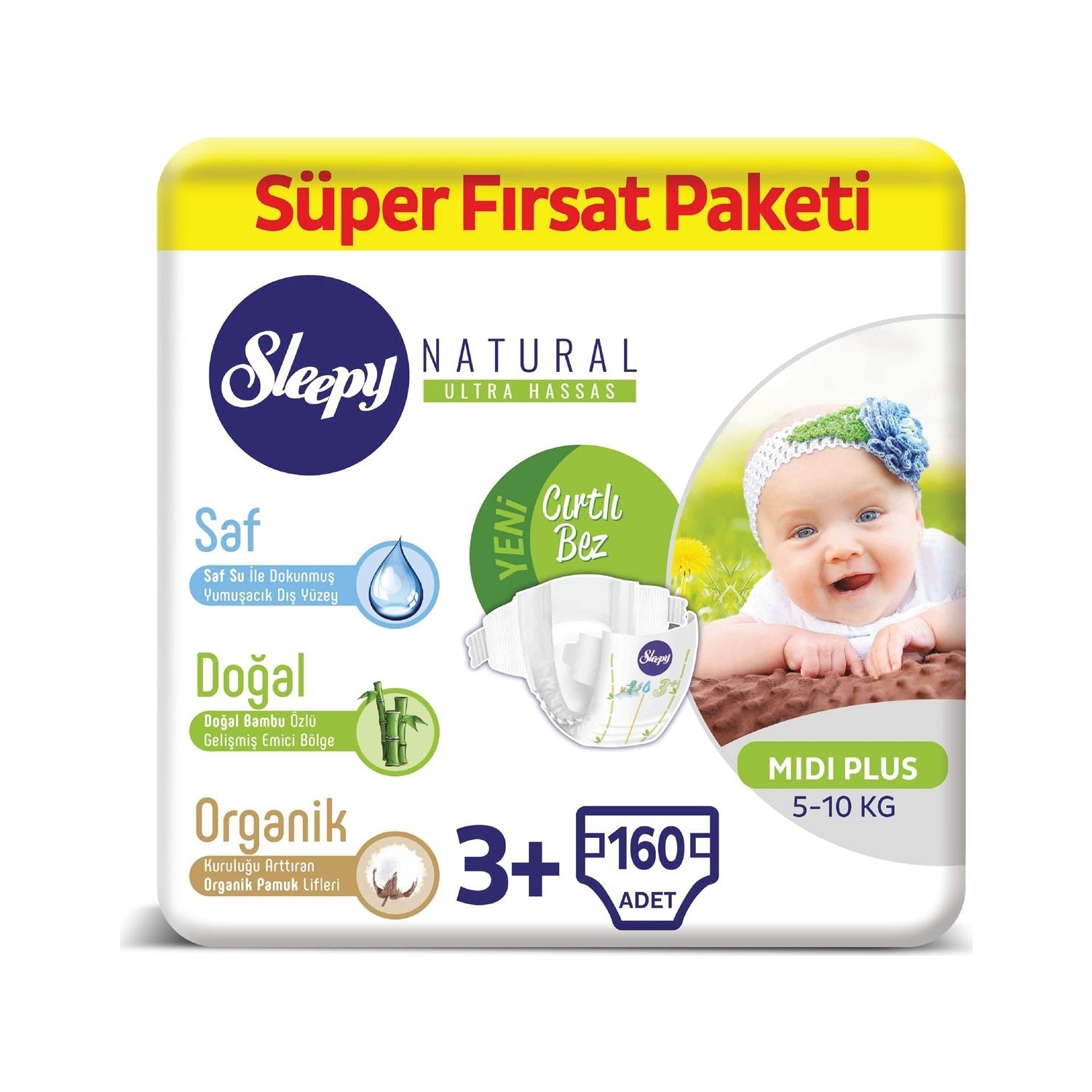 Sleepy Natural Bebek Bezi 3+ Numara Midi Plus Süper Fırsat