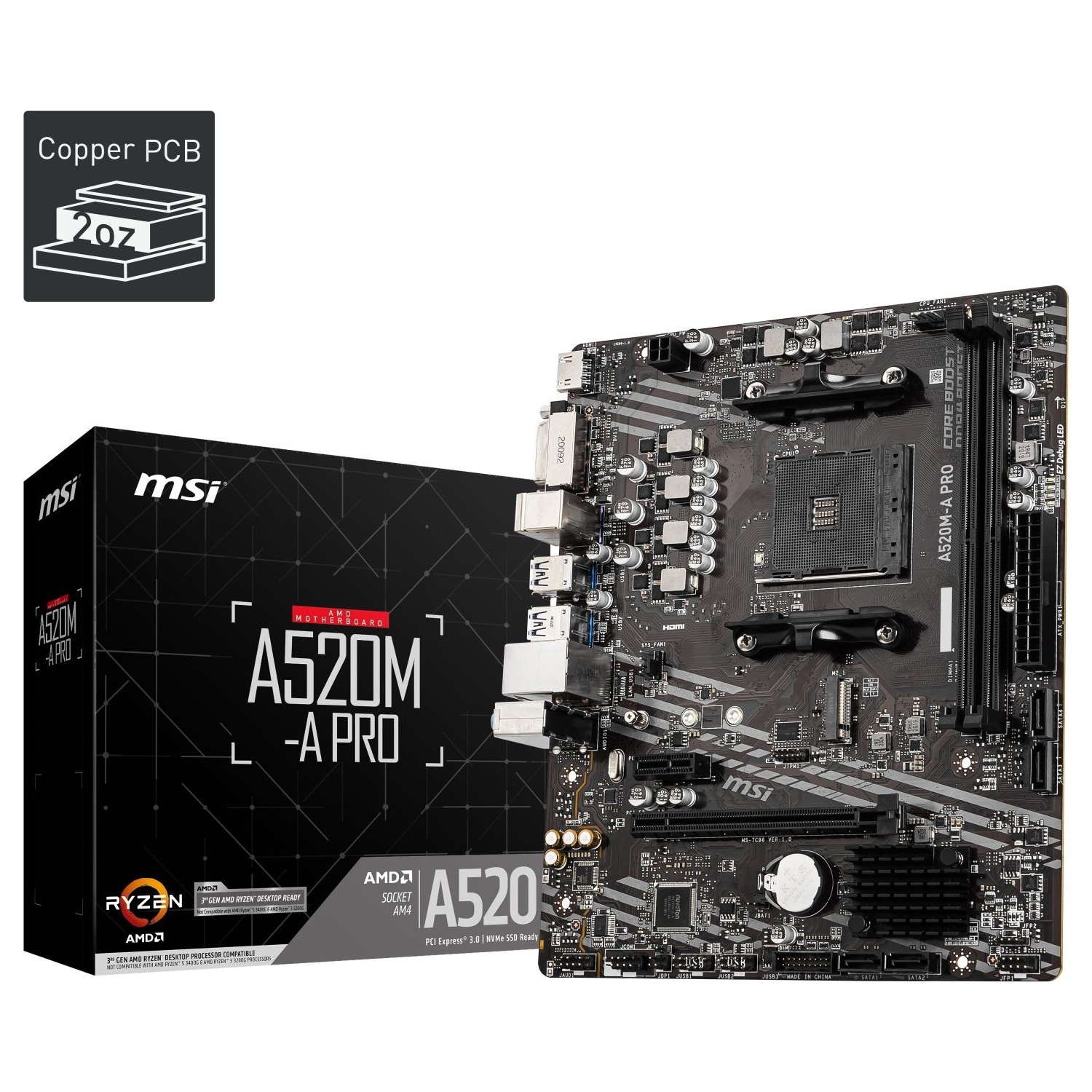 MSI A520MA PRO AM4 DDR4 4600(OC) DVI HDMI M.2 USB3.2 mATX Fiyatı