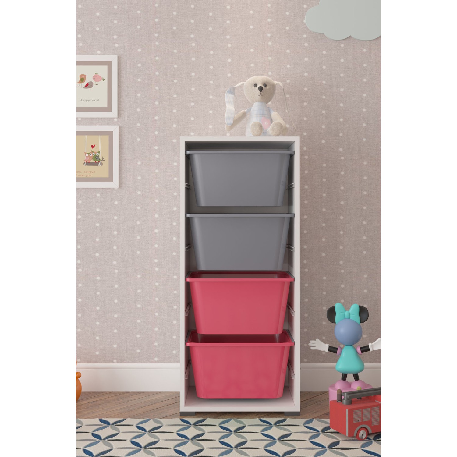 Pratico 4 Derin Sepetli Pembe Gri Çok Amaçlı Oyuncak