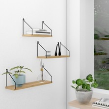 CatchMe  Duvar Rafı  3’lü Set Kitaplık Mutfak Banyo Yaşam Alanı Siyah Kol