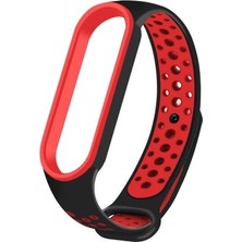 Case 4U Xiaomi Mi Band 6 / Mi Band 5 Akıllı Bileklik Silikon Kayış Spor Kordon Delikli Siyah Kırmızı