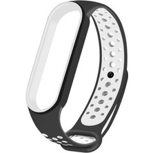 Case 4U Xiaomi Mi Band 6 / Mi Band 5 Akıllı Bileklik Silikon Kayış Spor Kordon Delikli Siyah Beyaz
