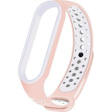 Case 4U Xiaomi Mi Band 6 / Mi Band 5 Akıllı Bileklik Silikon Kayış Spor Kordon Delikli Rose Gold Beyaz