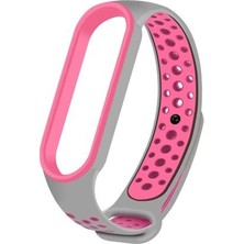 Case 4U Xiaomi Mi Band 6 / Mi Band 5 Akıllı Bileklik Silikon Kayış Spor Kordon Delikli Pembe Beyaz