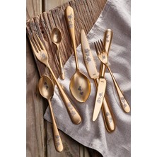 Narin - Epsilon Serisi - Komple Mat Altın Çiçekli - 89 Parça Çatal Kaşık Bıçak Takımı