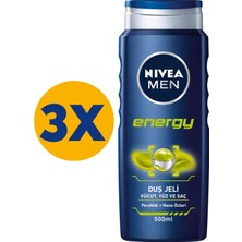 NIVEA Men Energy Duş Jeli 500 ml x3 Adet, Saç,Yüz ve Vücut için