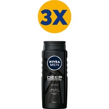 NIVEA Men Erkek Duş Jeli Deep Dimension 500 ml x3 Adet,Saç,Yüz ve Vücut için