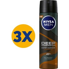 NIVEA MEN Erkek Deodorant Deep Dimension Espresso 150 ml x3 Adet,48 Saat Anti-perspirant Koruma
