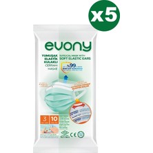 Evony Yumuşak Elastik Kulaklı Maske 10'lu x 5 Paket (50 Adet)