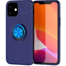 Case 4U Apple iPhone 12 Max Kılıf Autofocus Shockprof Ravel Yüzüklü Standlı Slikon Kapak Lacivert