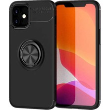 Case 4U Apple iPhone 12 Max Kılıf Autofocus Shockprof Ravel Yüzüklü Standlı Slikon Kapak Siyah