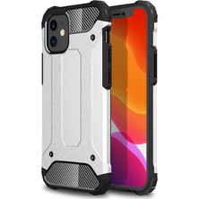 Case 4U Apple iPhone 12 Max Kılıf Military Armor Çift Katmanlı Crash Silikon Kılıf Gümüş