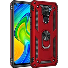 Case 4U Xiaomi Redmi Note 9 Kılıf Çift Katmanlı Yüzüklü Manyetik Vega Kapak Kırmızı