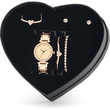 Forentina Rose Zirkon Kalpli Kolye Küpe Bileklik Kol Saati Set