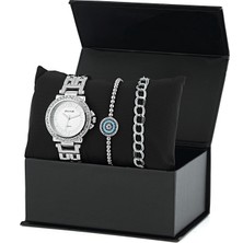 Forentina Kadın Gümüş Kaplama Saat Bileklik Kombin