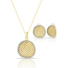 Forentina Altın Kaplama Tasarım Kolye Küpe Takı Set