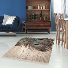 Bona Fortuna Tavuskuşu Tüyü Desenli Eskitme Dijital Baskı Yıkanabilir Modern Salon Halı ve Yolluk
