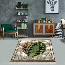 Bona Fortuna Yeşil Yaprak Desenli Tropikal Desen Dijital Baskı Yıkanabilir Eskitme Salon Halı ve Yolluk