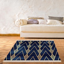 Bona Fortuna Gold Geometrik Zigzag Çizgili Üçgen Desenli Dijital Baskı Yıkanabilir Modern Salon Halı ve Yolluk