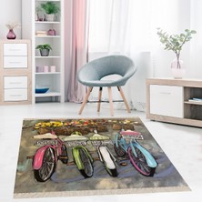 Bona Fortuna Bisiklet Desenli Mesajlı Dijital Baskı Yıkanabilir Modern Salon Halı ve Yolluk
