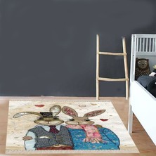 Pelangi Jüt Baskı Detaylı Sevimli Hayvanlar Dijital Baskı Yıkanabilir Modern Çocuk Halısı