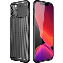 Tekno Grup Apple iPhone 12 Max (6.1'') Kılıf Karbon Desenli Lux Negro Silikon Siyah + Tam Kaplayan 5D Cam Ekran Koruyucu