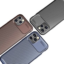 Tekno Grup Apple iPhone 12 (5.4'') Kılıf Karbon Desenli Lux Negro Silikon Kahverengi + Tam Kaplayan 5D Cam Ekran Koruyucu