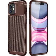 Tekno Grup Apple iPhone 12 (5.4'') Kılıf Karbon Desenli Lux Negro Silikon Kahverengi + Tam Kaplayan 5D Cam Ekran Koruyucu