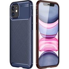 Tekno Grup Apple iPhone 12 (5.4'') Kılıf Karbon Desenli Lux Negro Silikon Lacivert + Nano Ekran Koruyucu