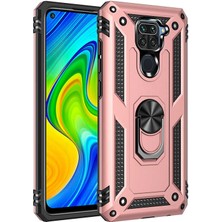 Tekno Grup Xiaomi Redmi Note 9 Kılıf Çift Katmanlı Yüzüklü Manyetik Vega Kapak Rose + Tam Kaplayan 6D Nano Ekran Koruyucu