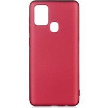 Tekno Grup Samsung Galaxy A21S Kılıf Mat Premium Silikon Kılıf Bordo + Tam Kaplayan 6D Nano Ekran Koruyucu