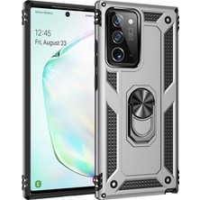 Gpack Samsung Galaxy Note 20 Ultra Kılıf Tank Koruma Vega Standlı Yüzüklü Mıknatıslı Gümüş