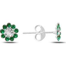 Gümüş Takı Dünyası Kristal Taşlı Papatya Gümüş Küpe