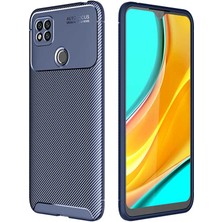 Tekno Grup Xiaomi Redmi 9C Kılıf Karbon Desenli Lux Negro Silikon + Cam Ekran Koruyucu Lacivert