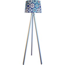 Lambada Masif 3 Ayaklı Lambader Tripod  Çini Desen-Beyaz Ayak