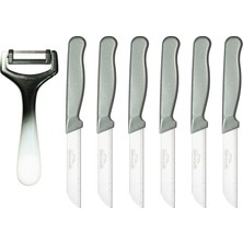 Solingen Simli Desen 6'lı Bıçak ve Ebruli Desen Yatay Soyacak Seti Gri