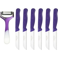 Solingen Simli Desen 6'lı Bıçak ve Ebruli Desen Yatay Soyacak Seti Mor