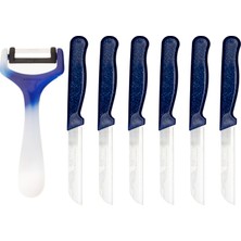 Solingen Simli Desen 6'lı Bıçak ve Ebruli Desen Yatay Soyacak Seti Mavi