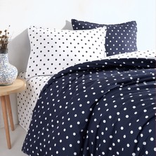 Coté Blanc Dots Mavi  Ranforce Battal Boy Çift Taraflı Nevresim Takımı