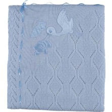 Mızmız Bebe Elyaflı Leylekli Battaniye 80 x 100 cm Mavi