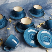 Tulu Porselen Luna Mavi 6 Kişilik Kahve Fincan Takımı