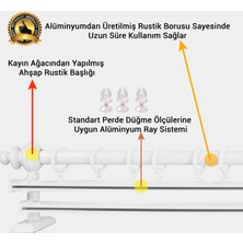 Perdejim Beyaz Çift Raylı Ahşap Rustik Perde Askısı - Rustik Borusu 100 cm