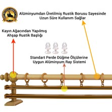 Perdejim Meşe Çift Raylı Ahşap Rustik Perde Askısı - Rustik Borusu 100 cm